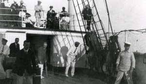 Conan Doyle playing cricket at sea